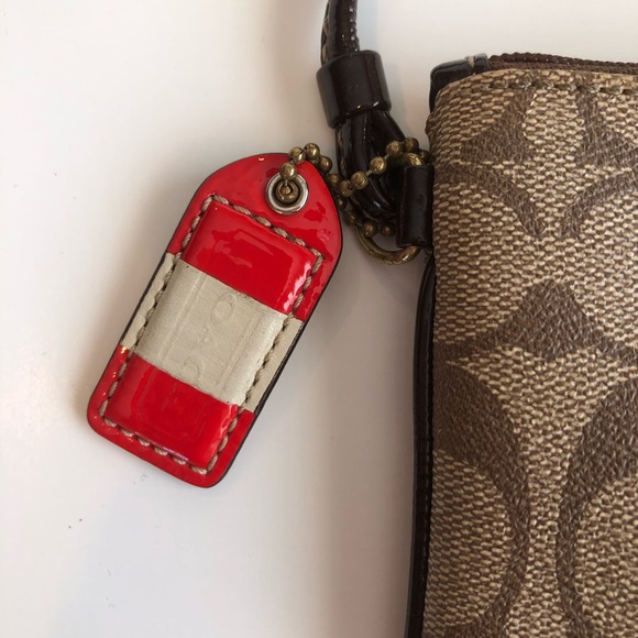 Coach Brown and Orange Leather Wristlet - Picture 4 of 9